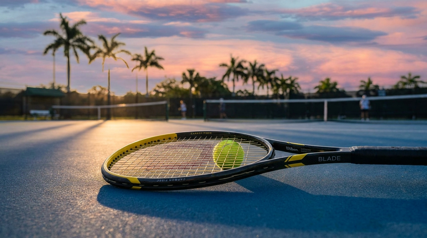 Tennis court at golden hour in South Florida